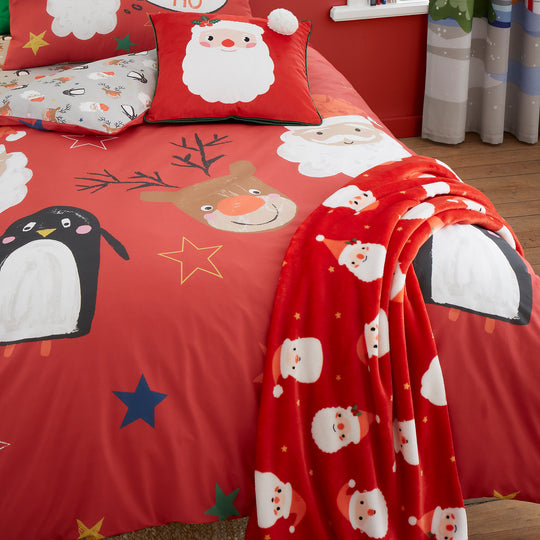 Jolly Santa Christmas Throw in Red 120 x 150cm
