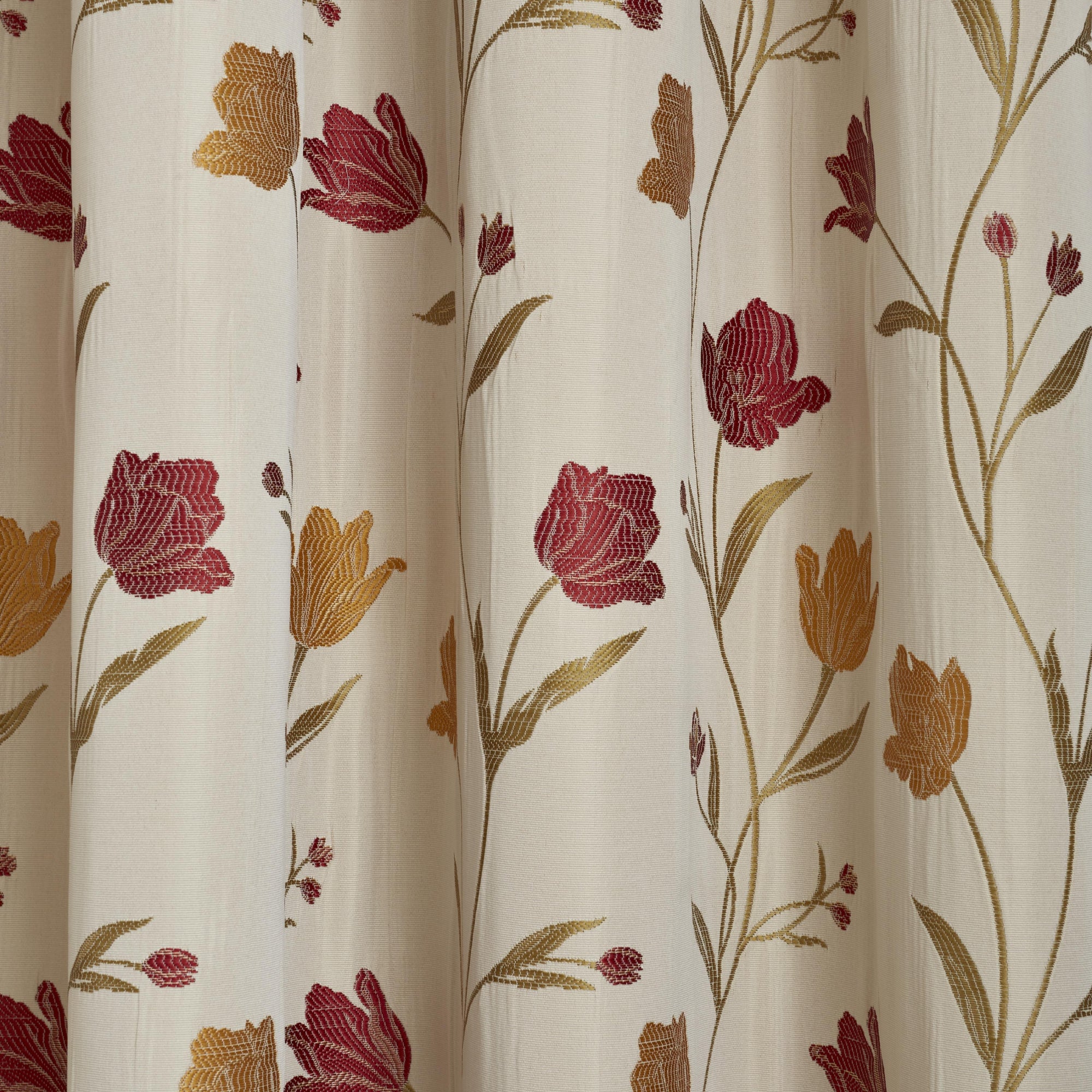 Juliette Pair of Pencil Pleat Curtains by Curtina in Natural & Red - Pair of Pencil Pleat Curtains - Curtina