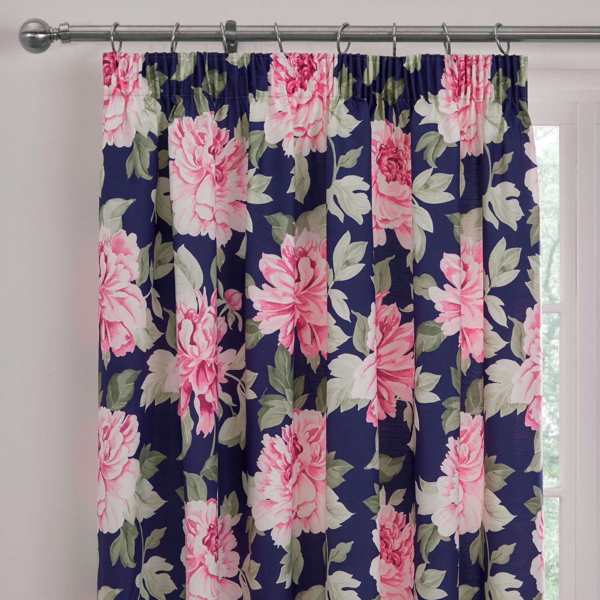 Kirsten Pair of Pencil Pleat Curtains With Tie-Backs by Dreams & Drapes Design in Pink/Blue - Pair of Pencil Pleat Curtains With Tie-Backs - Dreams & Drapes Design