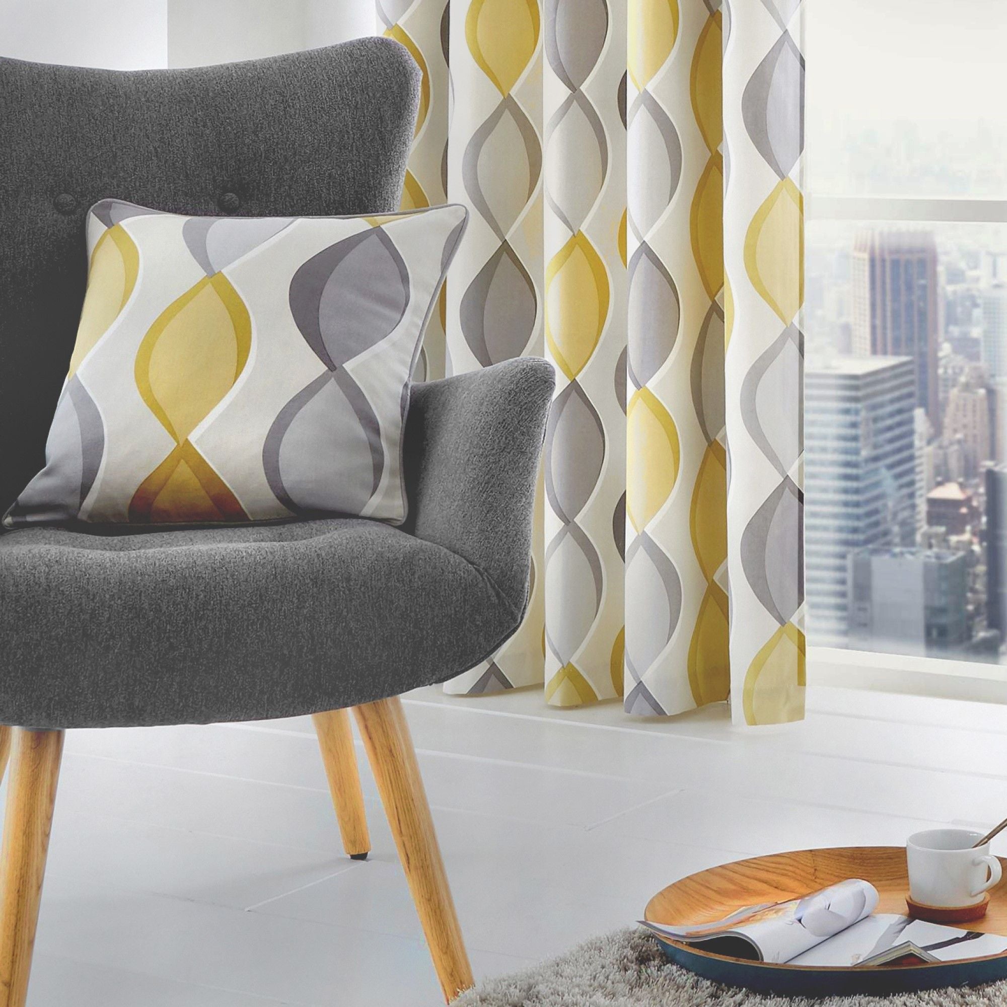 Lennox Cushion by Fusion in Grey & Ochre 43 x 43cm - Cushion - Fusion