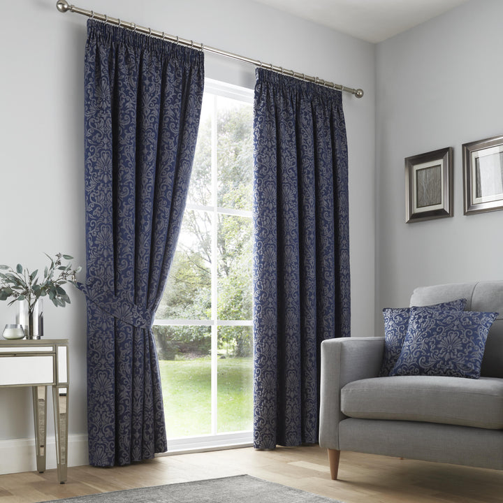 Lamina Pair of Pencil Pleat Curtains by Curtina in Navy - Pair of Pencil Pleat Curtains - Curtina