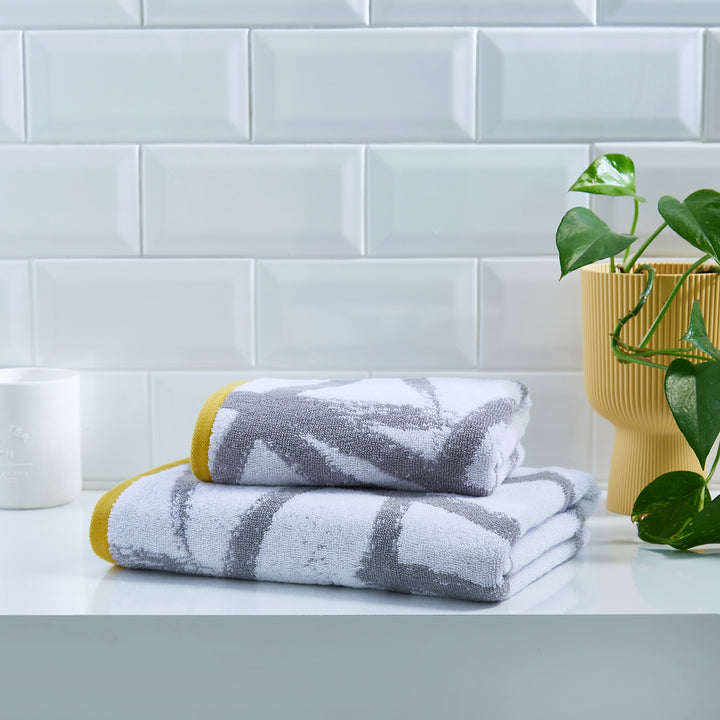 Leda Towels by Fusion Bathroom in Grey/Ochre - Hand Towel - Fusion Bathroom