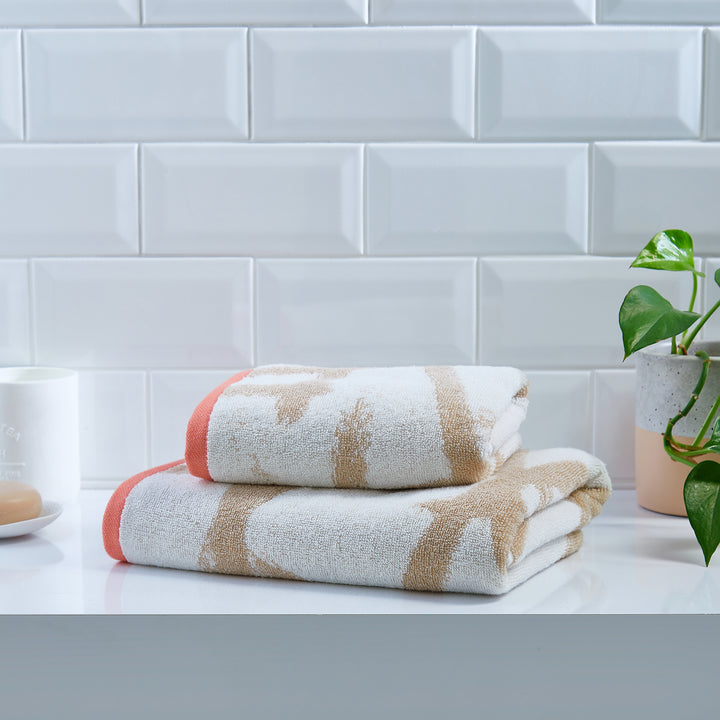 Leda Towels by Fusion Bathroom in Natural/Coral - Hand Towel - Fusion Bathroom