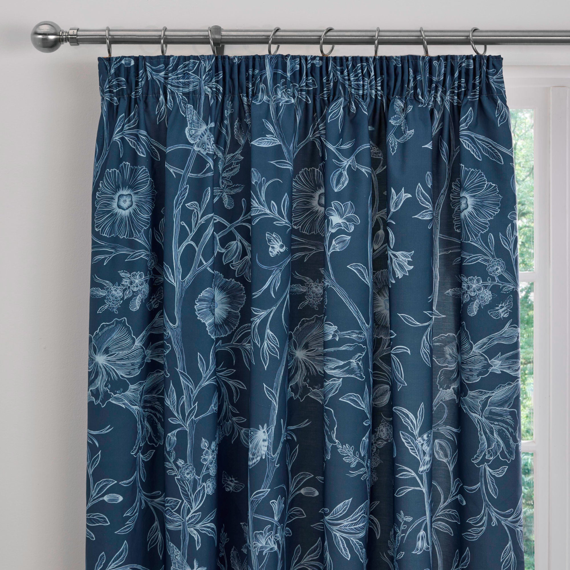 Lorie Pair of Pencil Pleat Curtains With Tie-Backs by Dreams & Drapes Design in Blue - Pair of Pencil Pleat Curtains With Tie-Backs - Dreams & Drapes Design