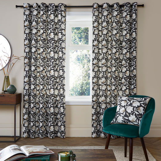 Luna Eyelet Curtains in Black