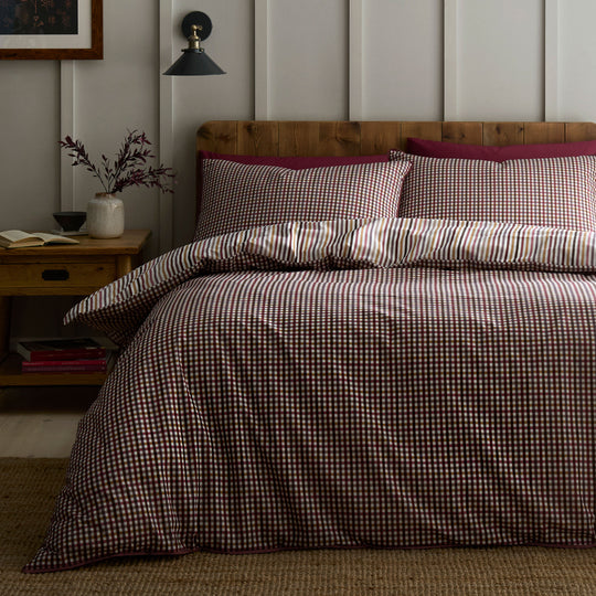 Micro Check Duvet Cover Set in Berry
