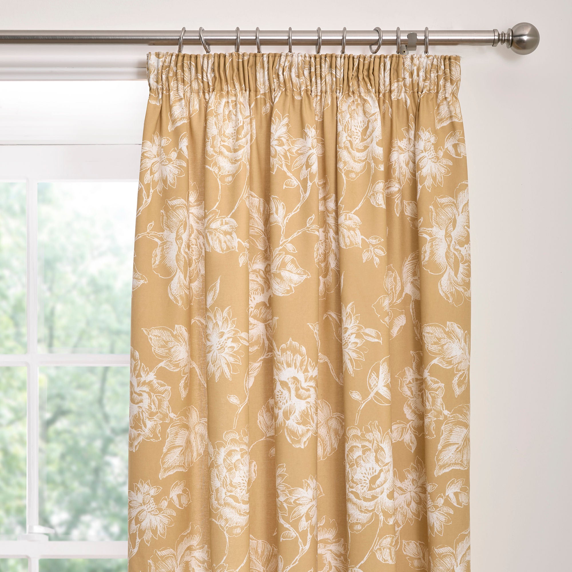 Mishka Pair of Pencil Pleat Curtains With Tie-Backs by Dreams & Drapes Design in Gold - Pair of Pencil Pleat Curtains With Tie-Backs - Dreams & Drapes Design