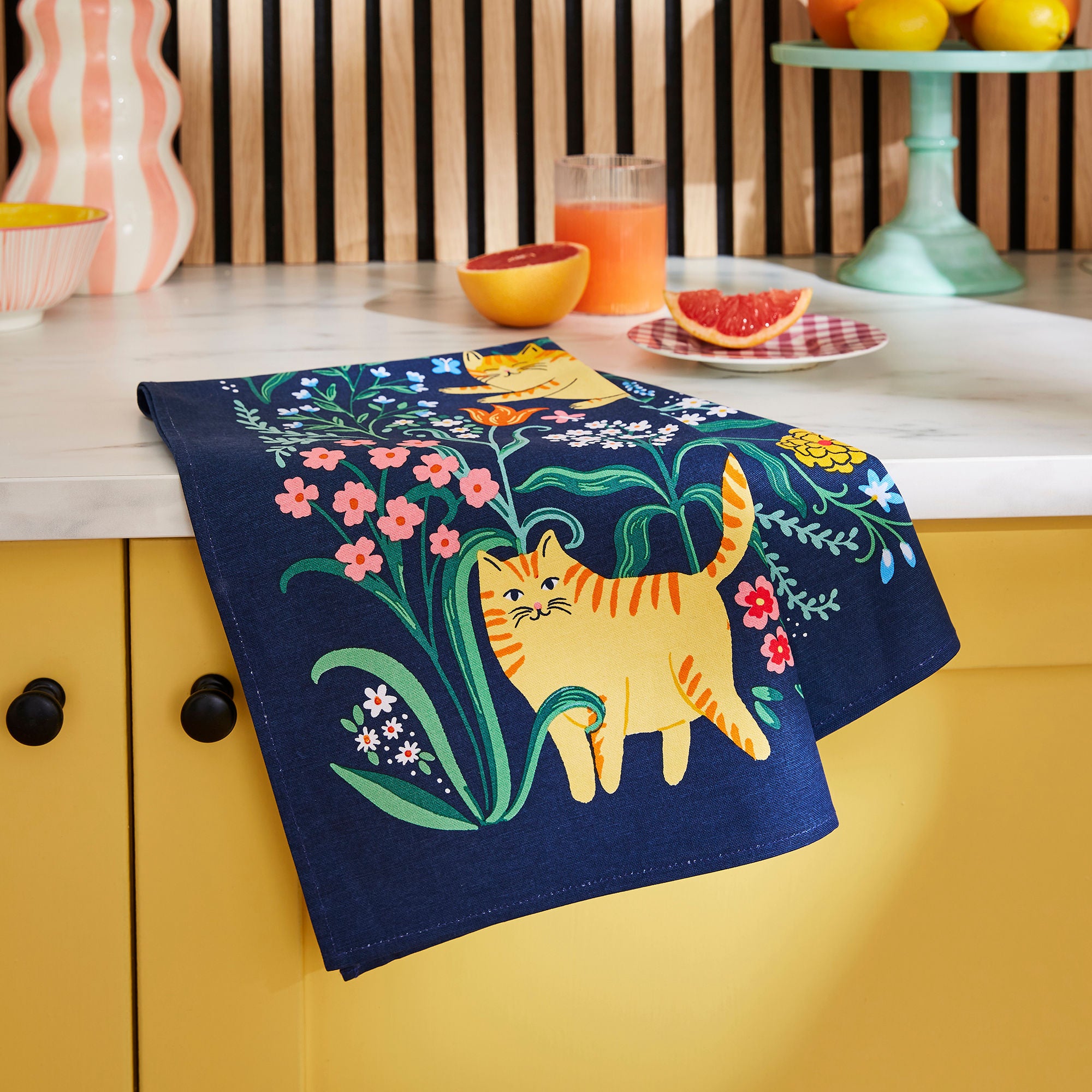 Marmalade Meadow Cotton Tea Towel in Navy - Tea Towel - Ulster Weavers