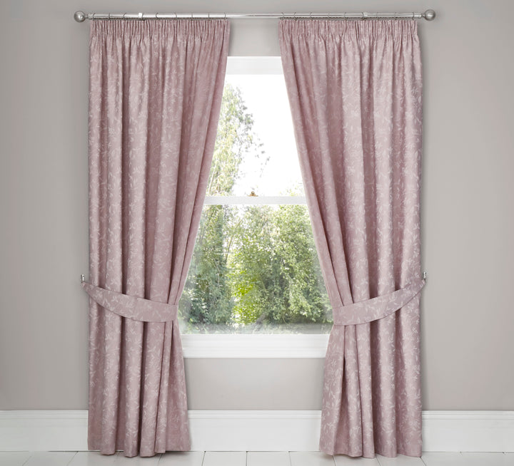 Michaela Pair of Pencil Pleat Curtains With Tie-Backs by Dreams & Drapes Woven in Blush - Pair of Pencil Pleat Curtains With Tie-Backs - Dreams & Drapes Woven