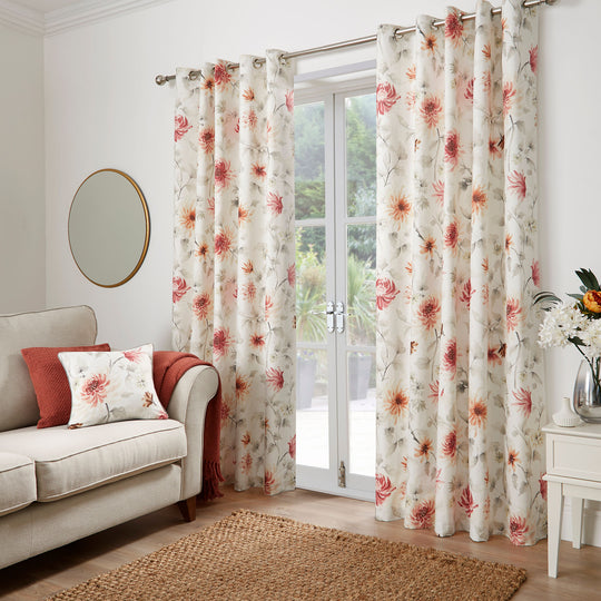 Nadia Eyelet Curtains in Red