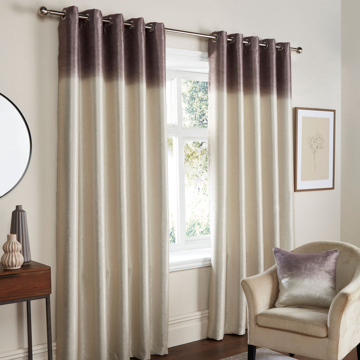 Ombre Strata Pair of Eyelet Curtains by Fusion in Chocolate - Pair of Eyelet Curtains - Fusion