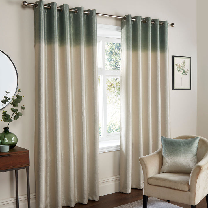 Ombre Strata Pair of Eyelet Curtains by Fusion in Green - Pair of Eyelet Curtains - Fusion