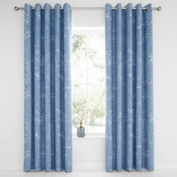 Oriental Garden Pair of Eyelet Curtains by Dreams & Drapes Design in Blue - Pair of Eyelet Curtains - Dreams & Drapes Design