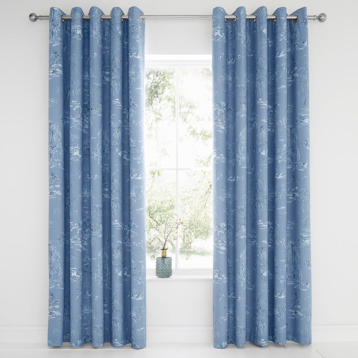 Oriental Garden Pair of Eyelet Curtains by Dreams & Drapes Design in Blue - Pair of Eyelet Curtains - Dreams & Drapes Design