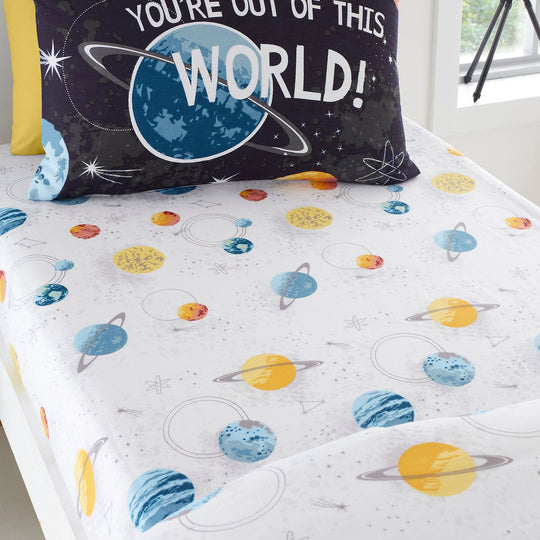Outer Space 25cm Deep Fitted Bed Sheet in Black