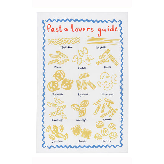 Pasta Lovers Club Guide Cotton Tea Towel in Yellow