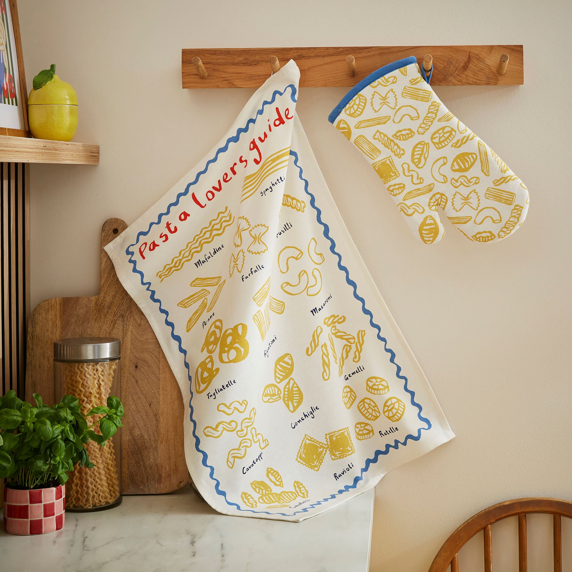 Pasta Lovers Club Guide Cotton Tea Towel in Yellow - Tea Towel - Ulster Weavers