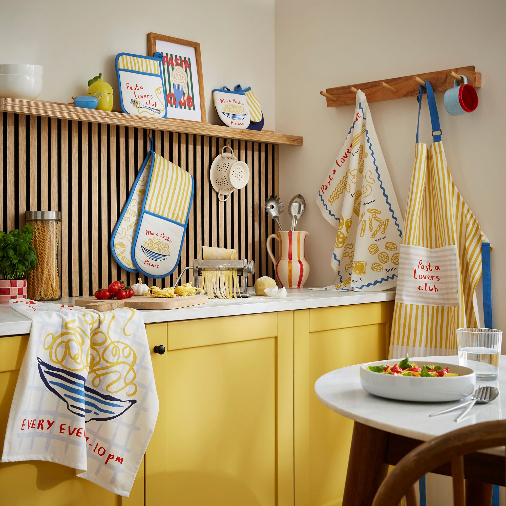 Pasta Lovers Club Guide Cotton Tea Towel in Yellow - Tea Towel - Ulster Weavers