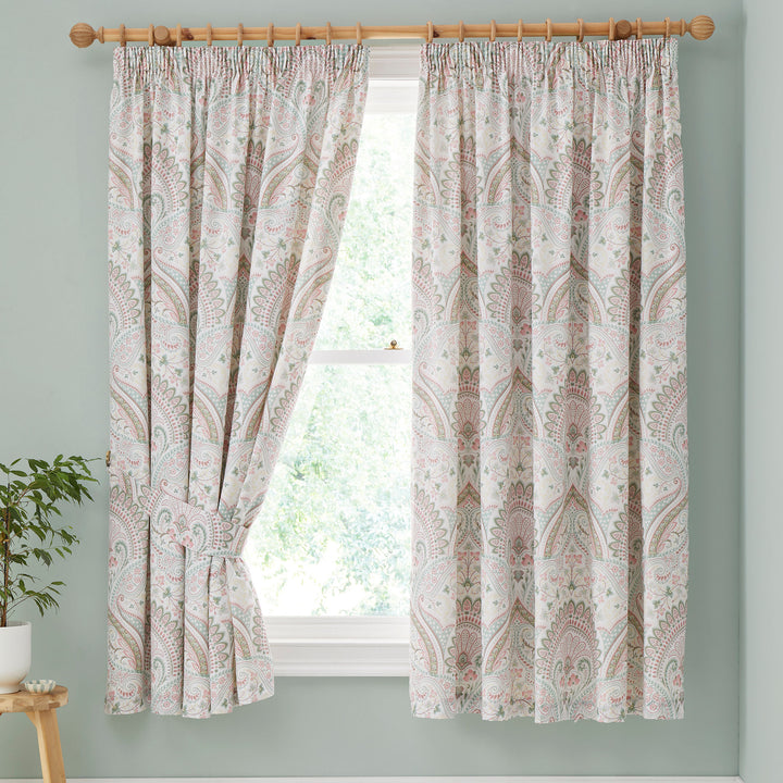 Palais Pair of Pencil Pleat Curtains With Tie-Backs by Dreams & Drapes Design in Green - Pair of Pencil Pleat Curtains With Tie-Backs - Dreams & Drapes Design