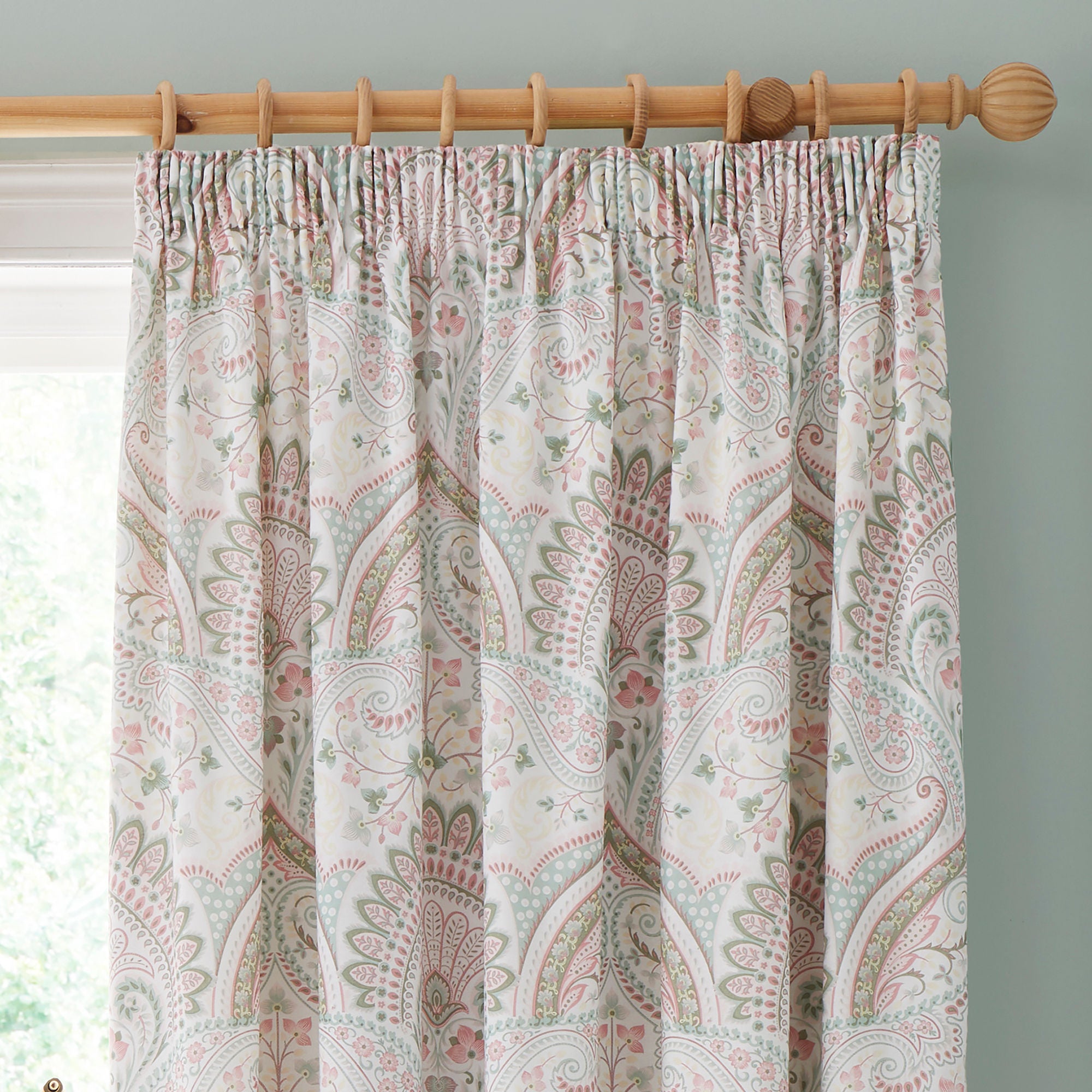 Palais Pair of Pencil Pleat Curtains With Tie-Backs by Dreams & Drapes Design in Green - Pair of Pencil Pleat Curtains With Tie-Backs - Dreams & Drapes Design