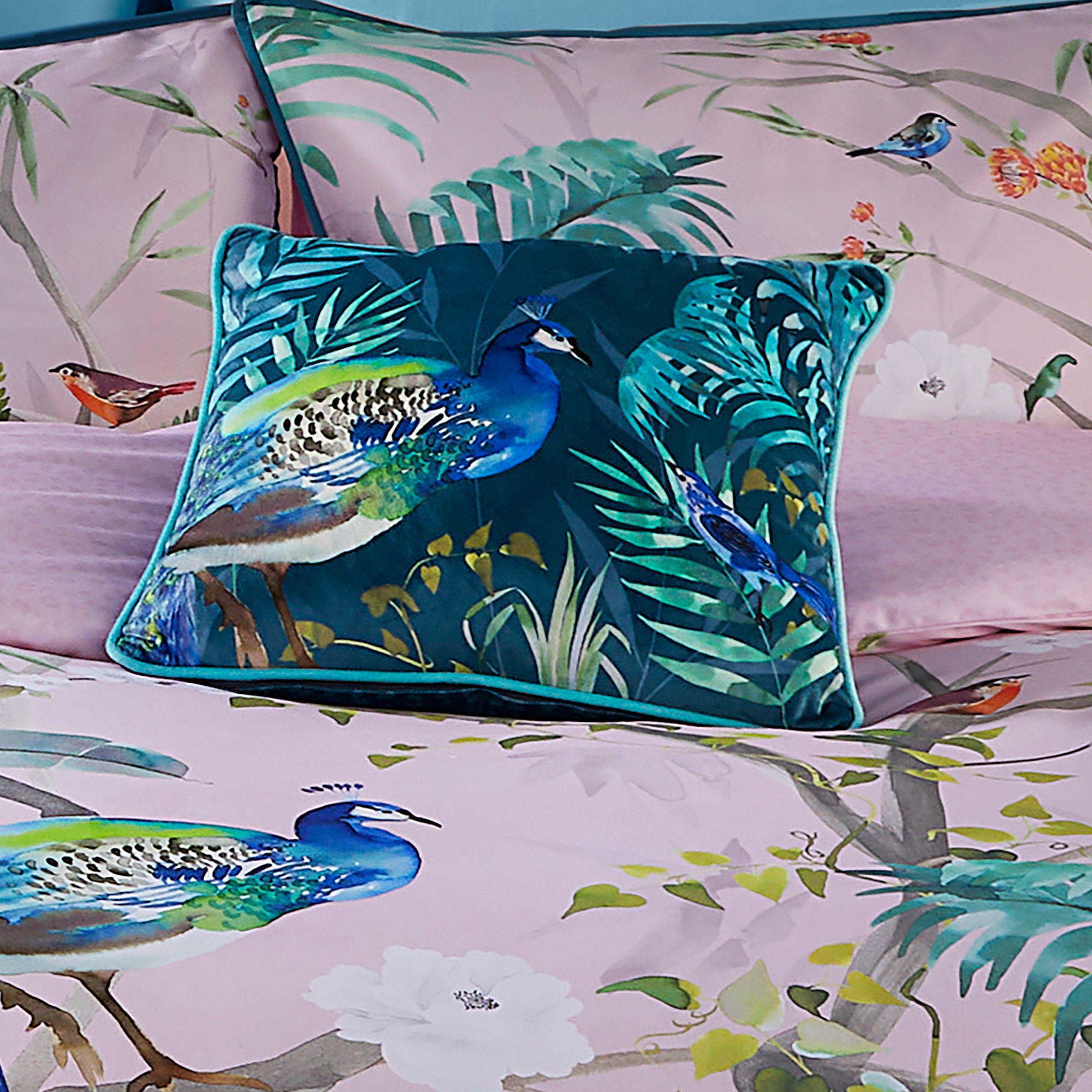 Peacock Jungle Cushion by Soiree in Teal 43 x 43cm - Cushion - Soiree