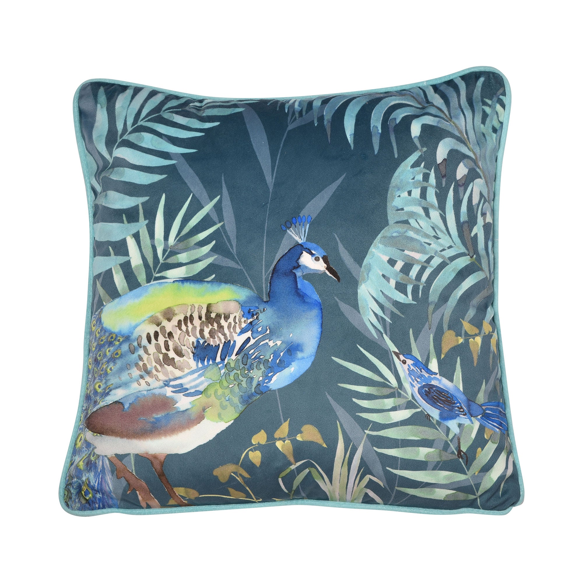 Peacock Jungle Cushion by Soiree in Teal 43 x 43cm - Cushion - Soiree