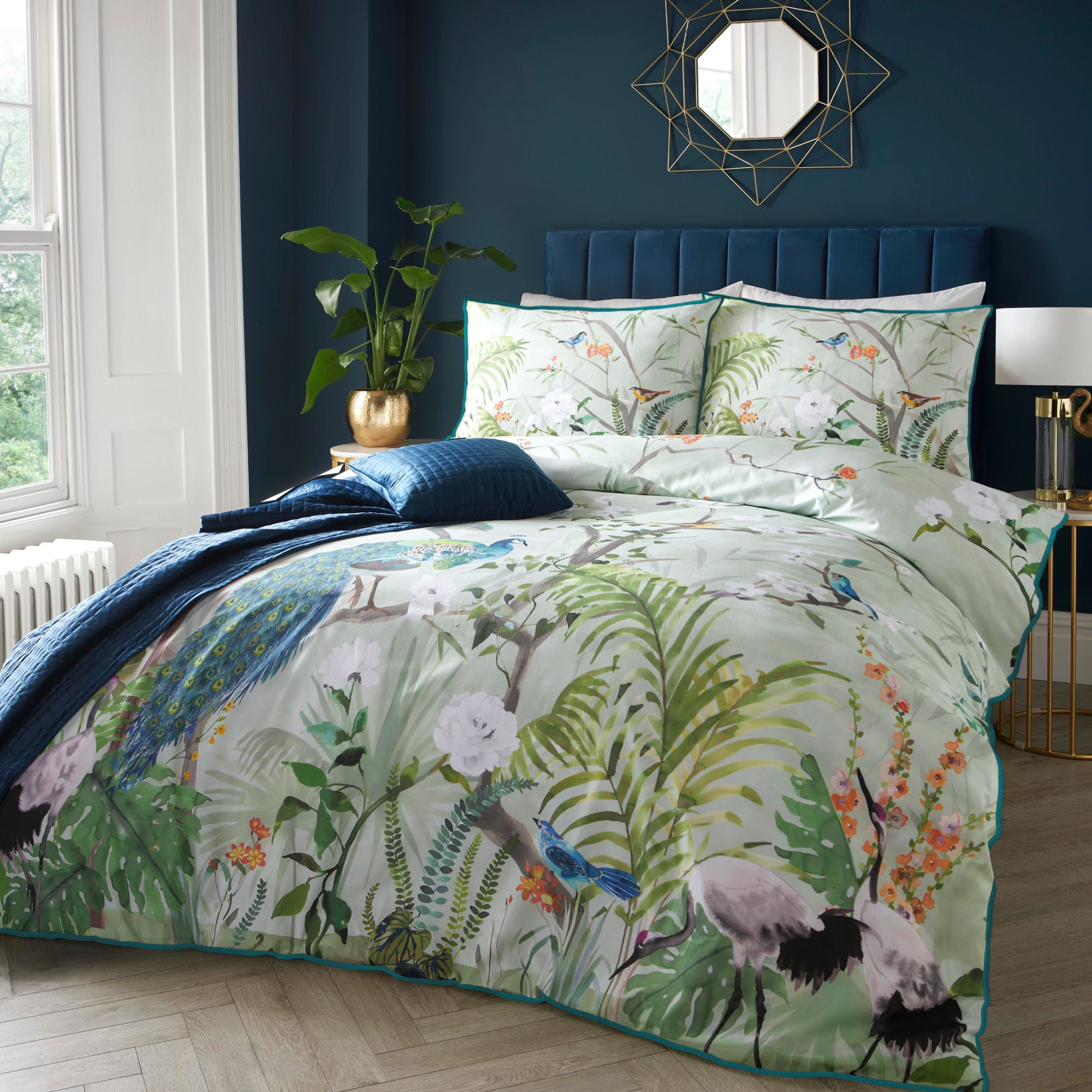 Peacock Jungle Duvet Cover Set by Soiree in Green - Duvet Cover Set - Soiree