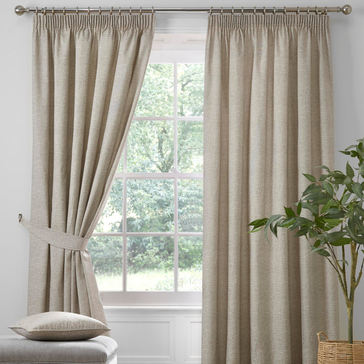 Pembrey Pair of Pencil Pleat Curtains With Tie-Backs by Dreams & Drapes in Natural - Pair of Pencil Pleat Curtains With Tie-Backs - Dreams & Drapes Curtains