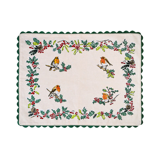 Christmas Robins Cotton Placemats 2 Pack in Green