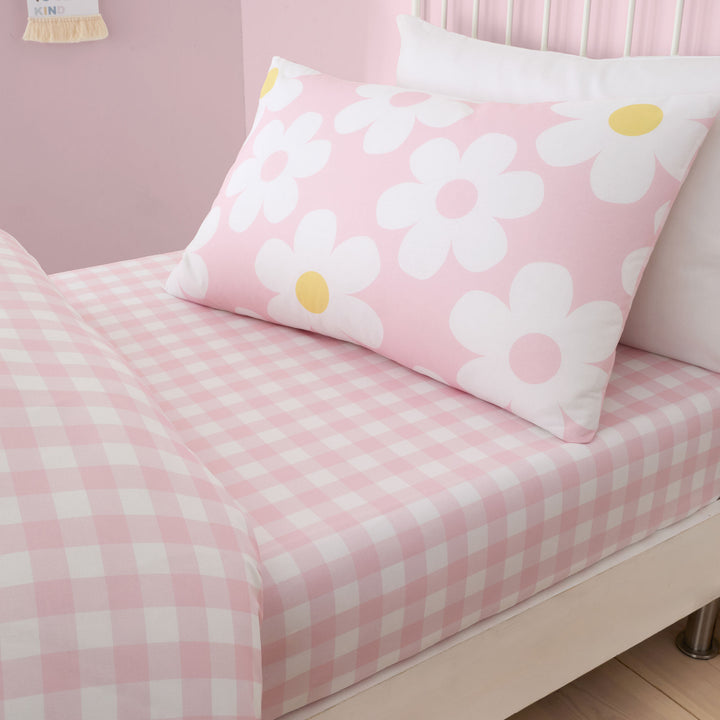 Retro Daisy 25cm Fitted Bed Sheet by Bedlam in Pink - 25cm Fitted Bed Sheet - Bedlam