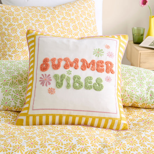 Summer Vibes Slogan Cushion in Multi 43 x 43cm
