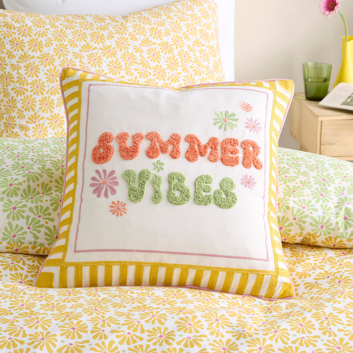 Summer Vibes Slogan Cushion in Multi 43 x 43cm