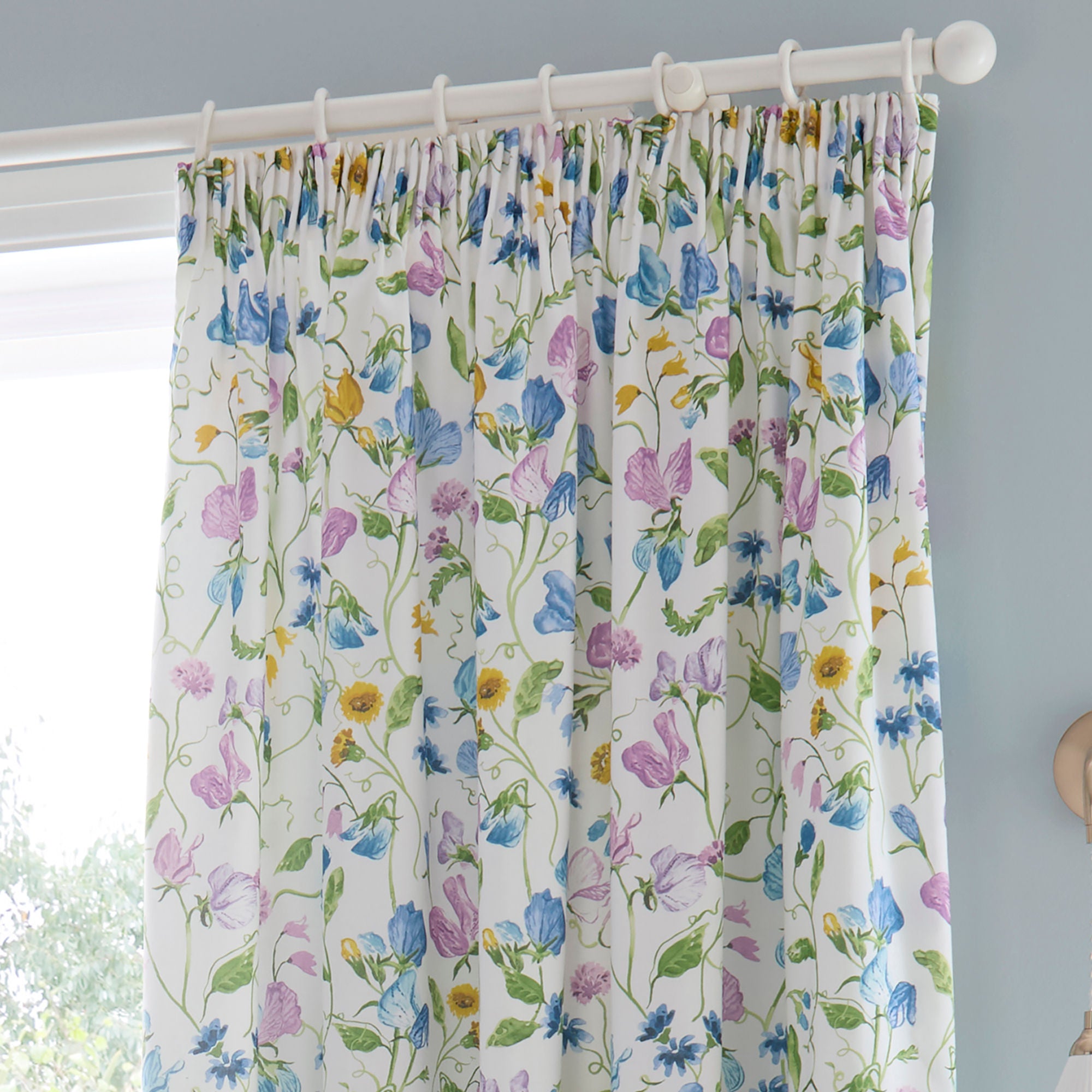 Sweetpea Floral Pair of Pencil Pleat Curtains in Lilac - Pair of Pencil Pleat Curtains - Dreams & Drapes