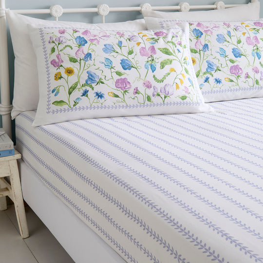 Sweetpea Floral 28cm Fitted Bed Sheet in Lilac