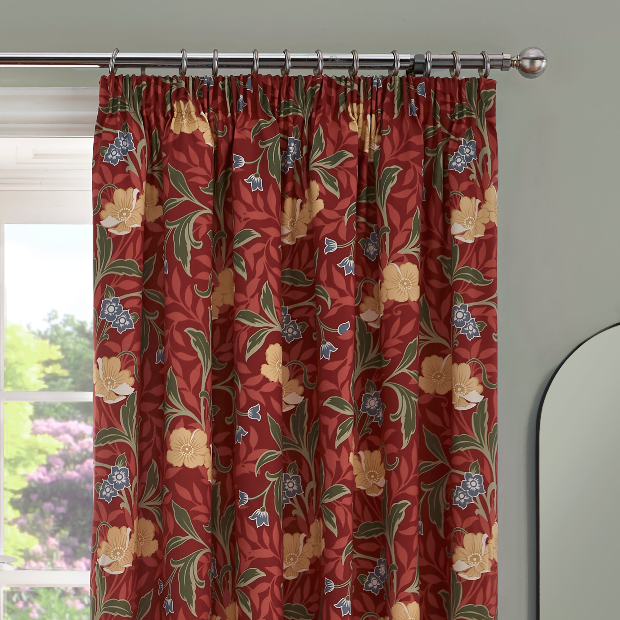 Sandringham Pair of Pencil Pleat Curtains With Tie-Backs by Dreams & Drapes in Red - Pair of Pencil Pleat Curtains With Tie-Backs - Dreams & Drapes Curtains
