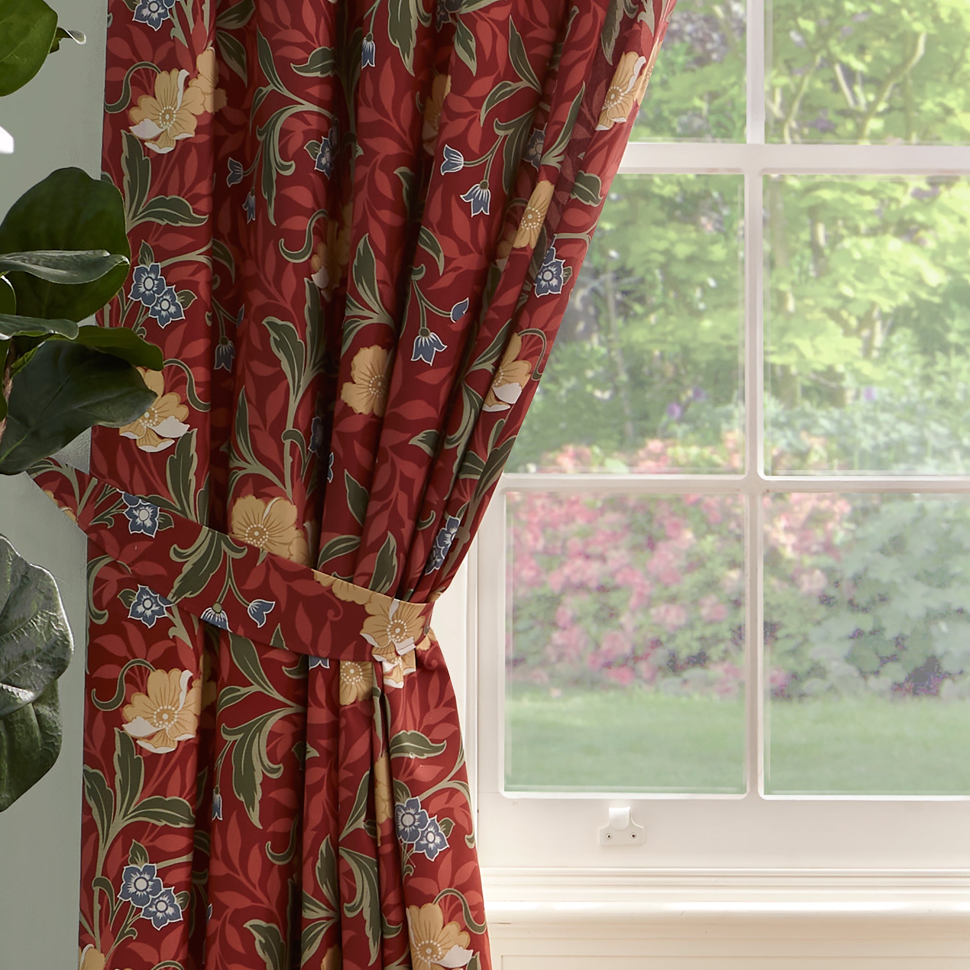 Sandringham Pair of Pencil Pleat Curtains With Tie-Backs by Dreams & Drapes in Red - Pair of Pencil Pleat Curtains With Tie-Backs - Dreams & Drapes Curtains