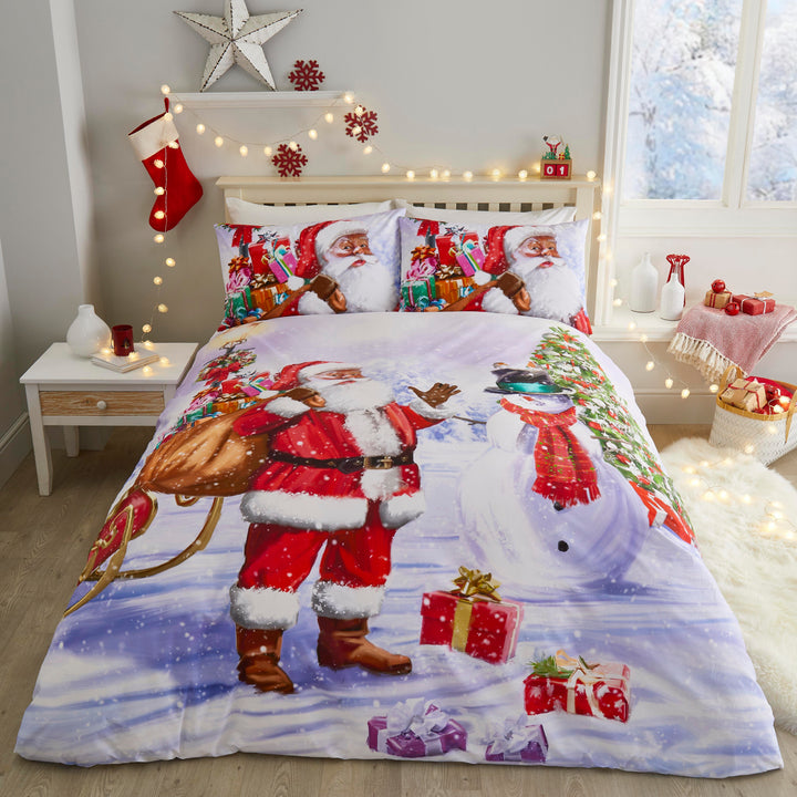 Santa & Snowy Duvet Cover Set by Fusion Christmas in Multi King - Duvet Cover Set - Fusion Christmas