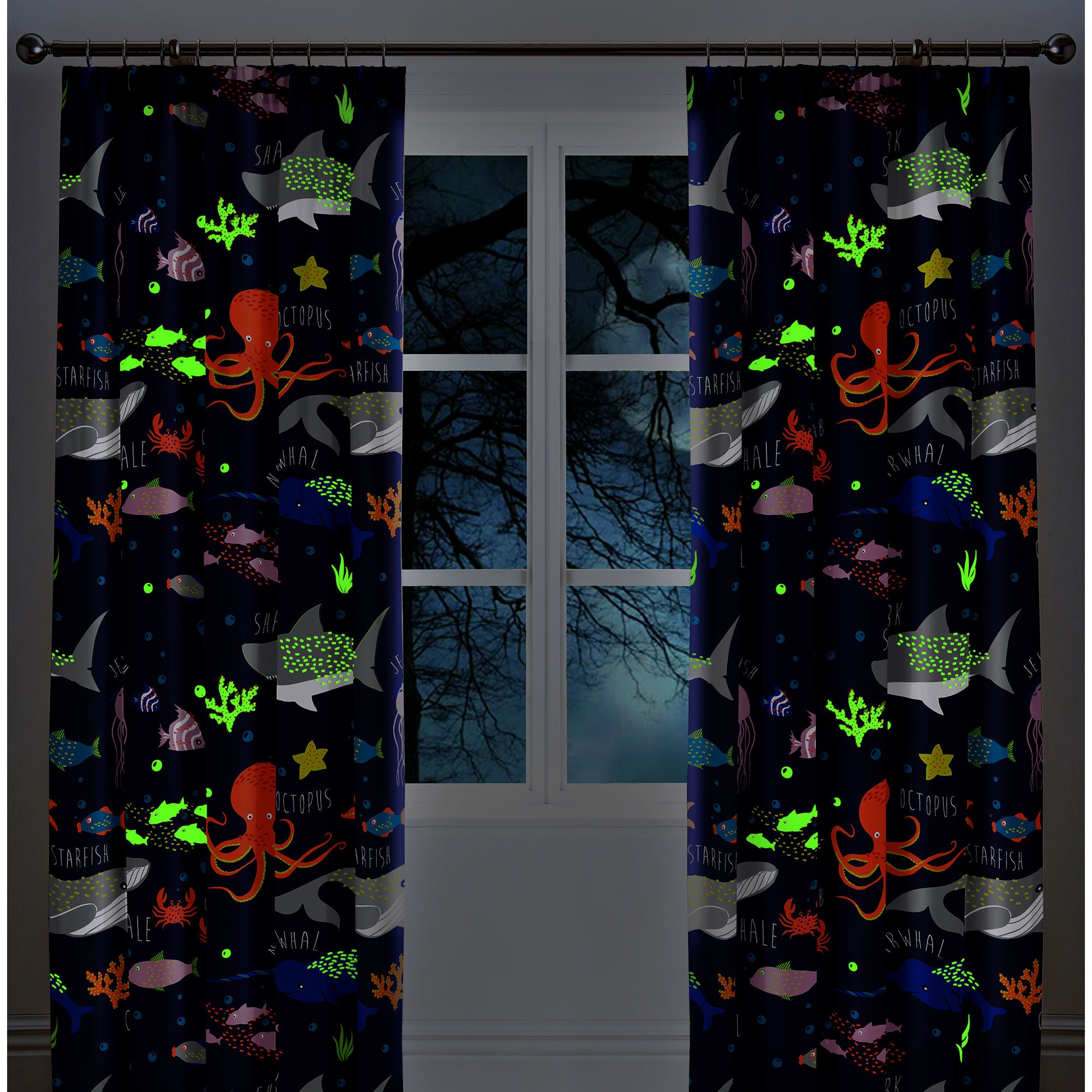 Sea Life Pair of Pencil Pleat Curtains by Bedlam in Multicolour - Pair of Pencil Pleat Curtains - Bedlam