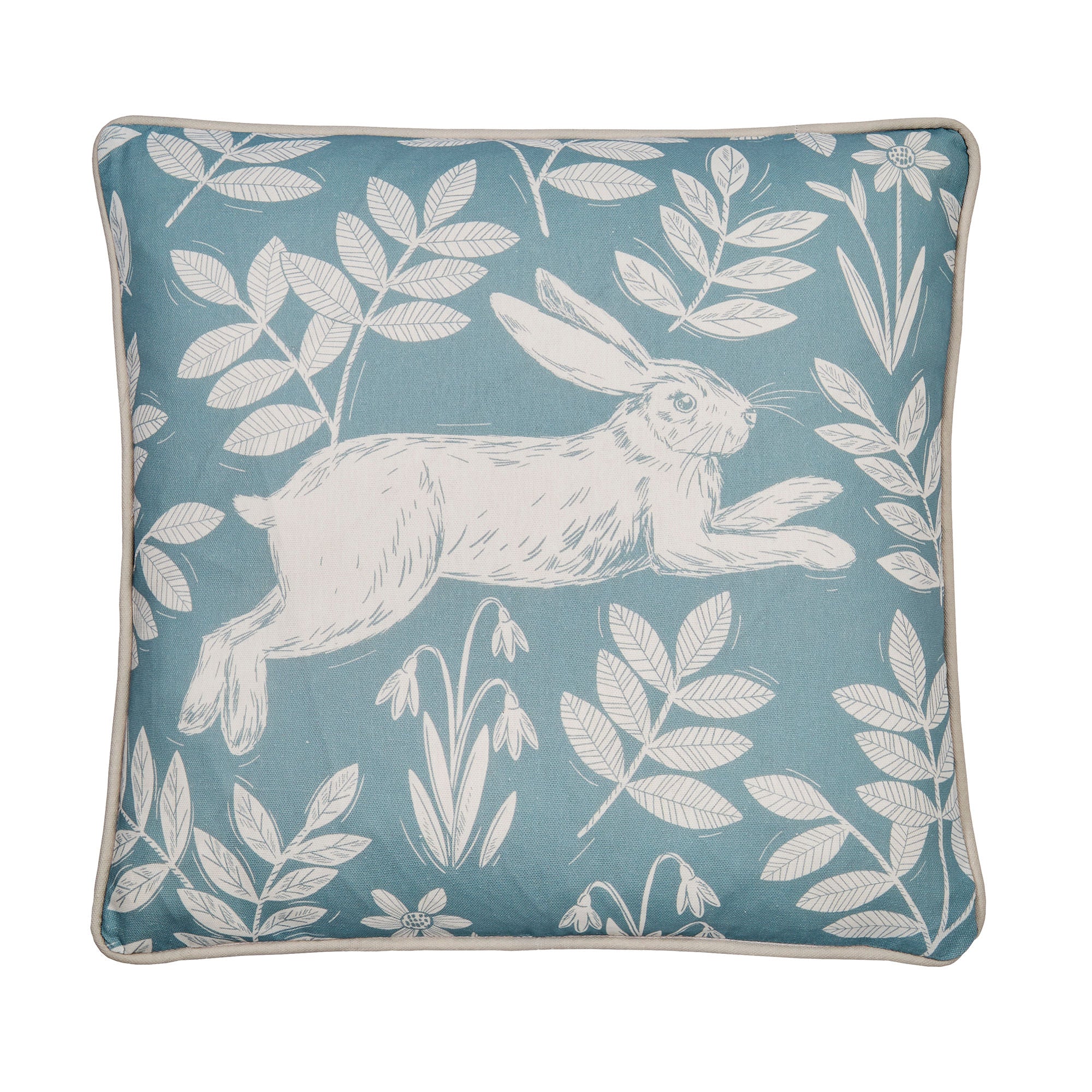 Spring Rabbit Outdoor Cushion by Dreams & Drapes Design in Duck Egg 43 x 43cm - Cushion - Dreams & Drapes Design