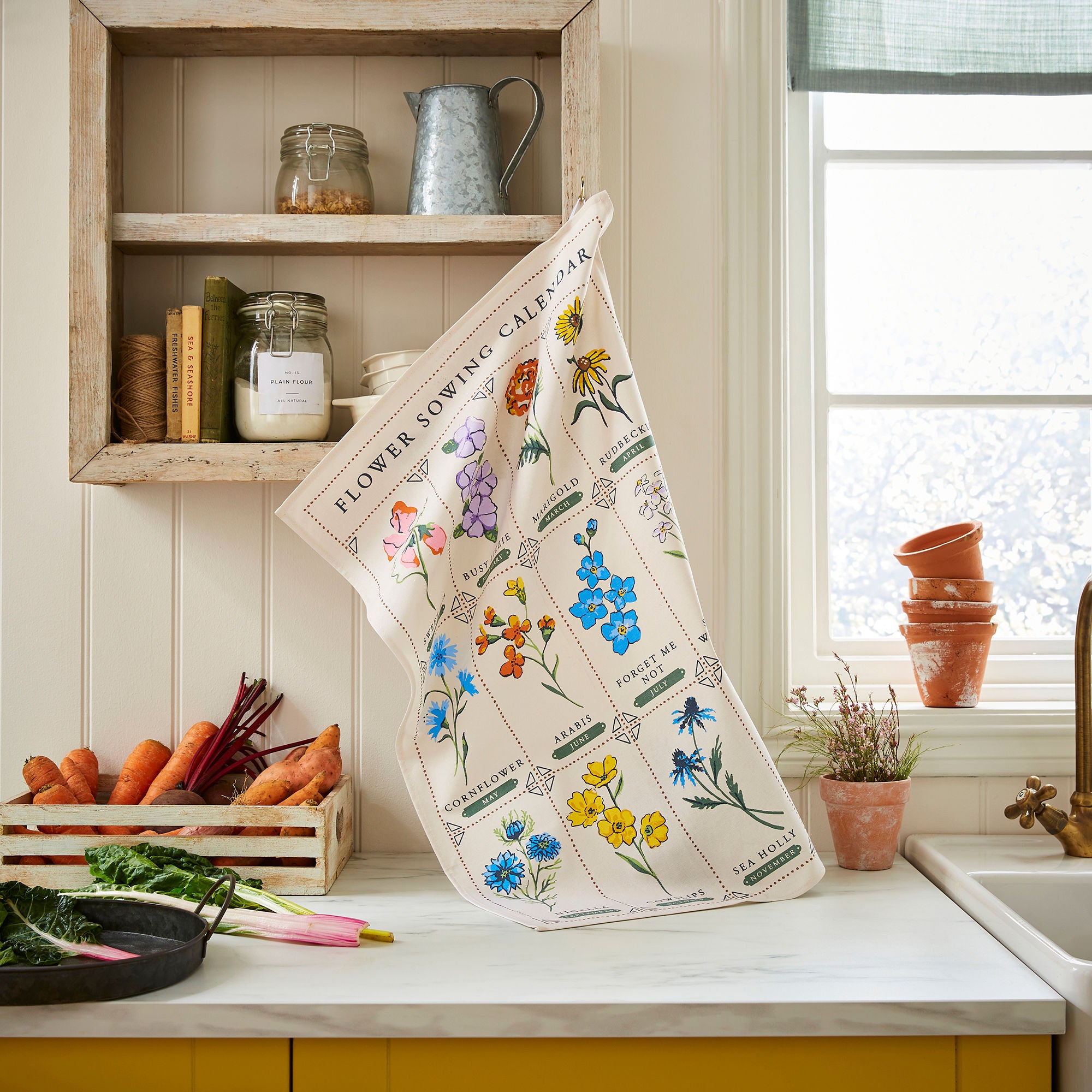 Time to Grow Flowers Cotton Tea Towel in Green - Tea Towel - Ulster Weavers