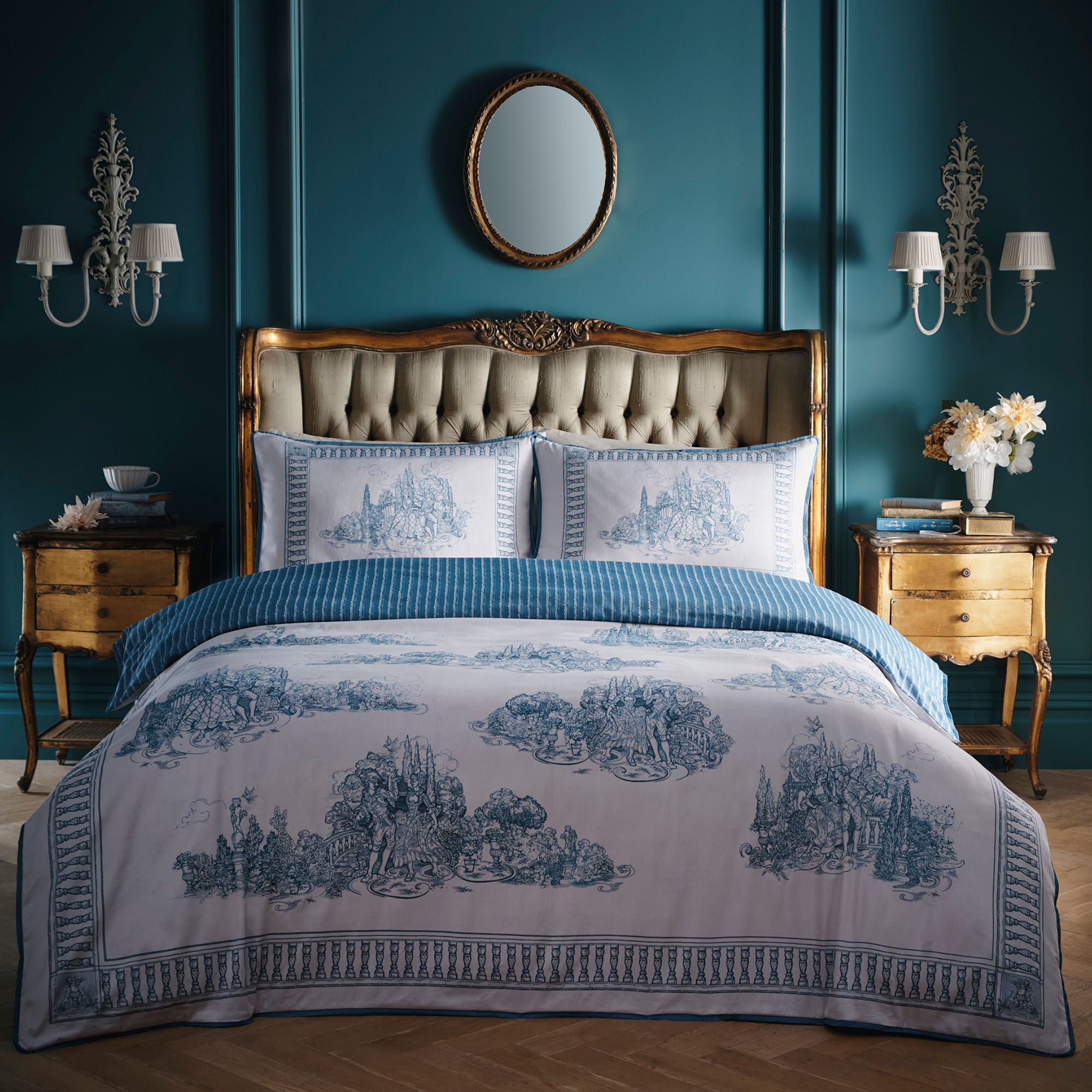 Tuscan Toile Duvet Cover Set in Blue - Duvet Cover Set - Laurence Llewelyn-Bowen