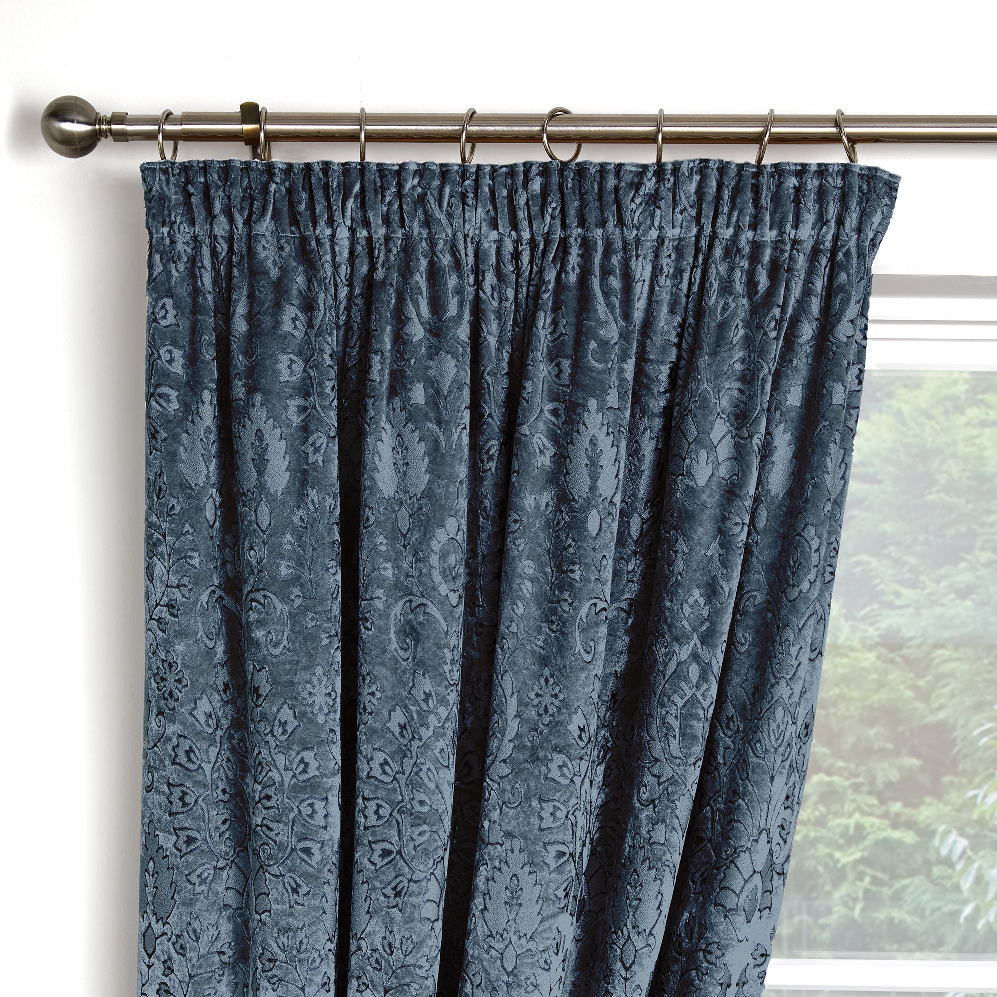 Trinity Pair of Pencil Pleat Curtains by Curtina in Blue - Pair of Pencil Pleat Curtains - Curtina