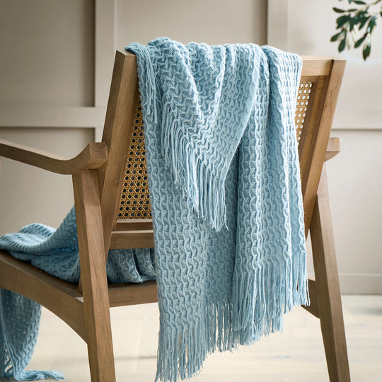 Textured Knit Throw in Blue 130 x 180cm