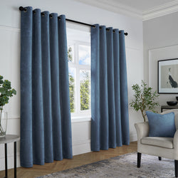 Textured Chenille Pair of Eyelet Curtains by Curtina in Navy - Pair of Eyelet Curtains - Curtina