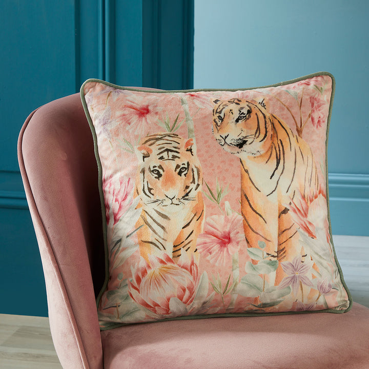 Tropical Leopard Cushion by Soiree in Coral/Camel 43 x 43cm - Cushion - Soiree