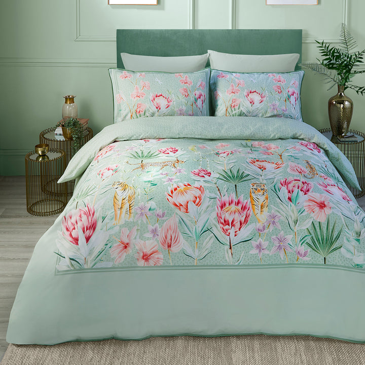 Tropical Leopard Duvet Cover Set by Soiree in Green - Duvet Cover Set - Soiree