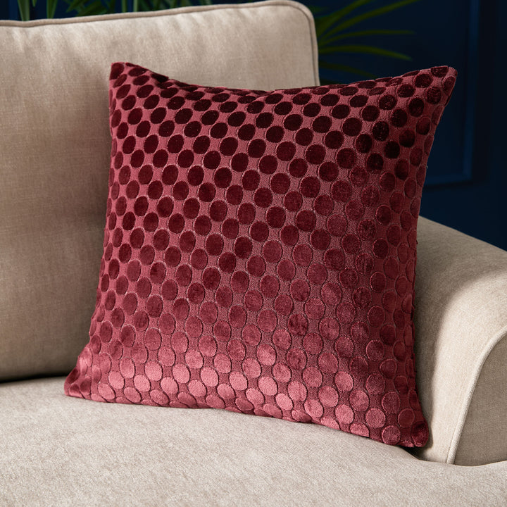 Velvet Spot Cushion in Burgundy 43 x 43cm - Cushion - Soiree