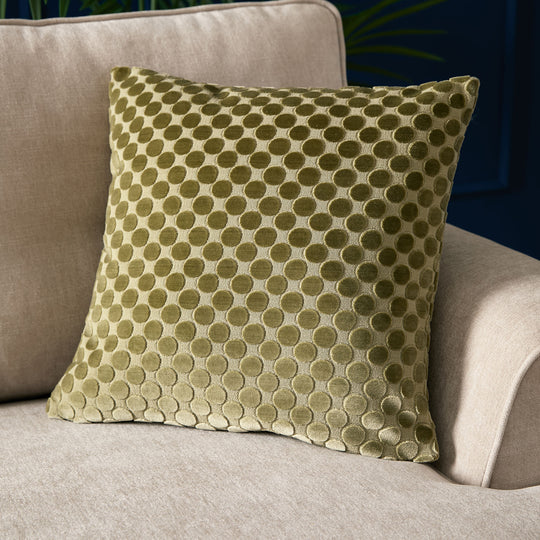 Velvet Spot Cushion in Green 43 x 43cm