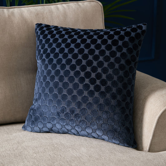 Velvet Spot Cushion in Navy 43 x 43cm