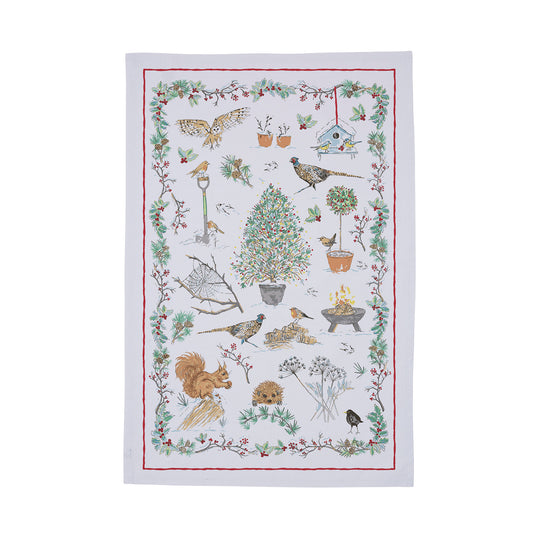 Winter Garden Christmas Cotton Tea Towel in Multicolour